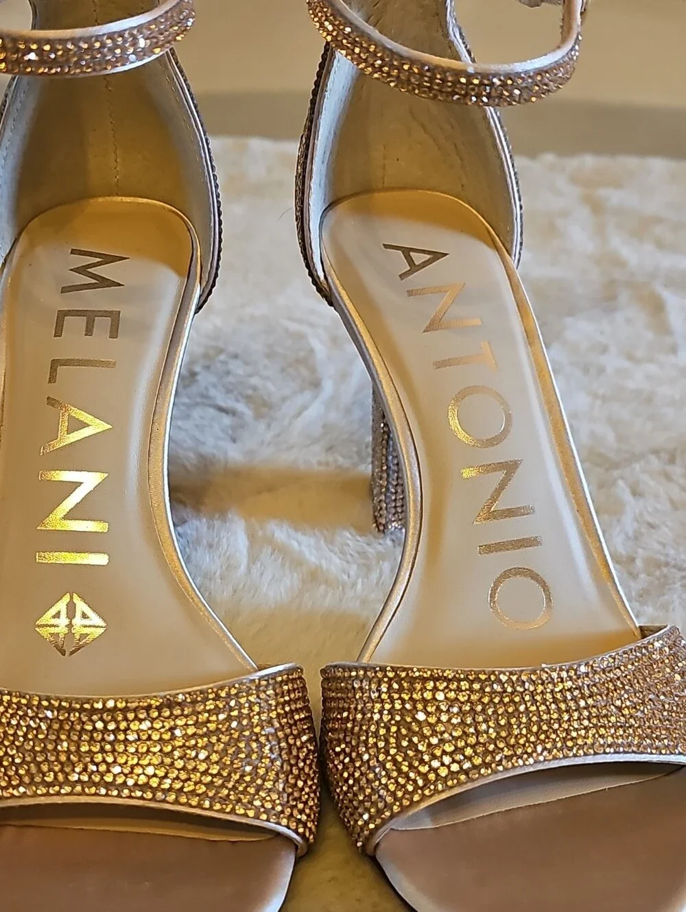 ANTONIO MELANI Rose Gold Rhinestone Ankle-Strap Heels